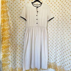 Vintage Orvis Linen Midi Dress Cottagecore Prairie Elastic Waist